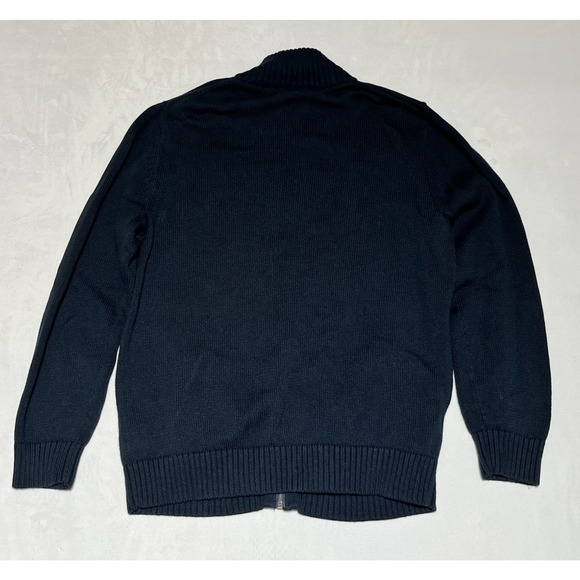 LL Bean Cardigan Sweater Mens Large Navy Blue Full Zip Mock Neck Classic - Picture 2 of 9